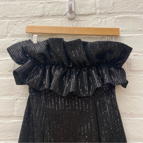 DO + BE || Sequined Ruffle Mini Dress Black Medium NWT - Picture 3 of 9